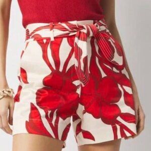 White House Black Market Red Floral Print Shorts – Cream & Red – Size 8